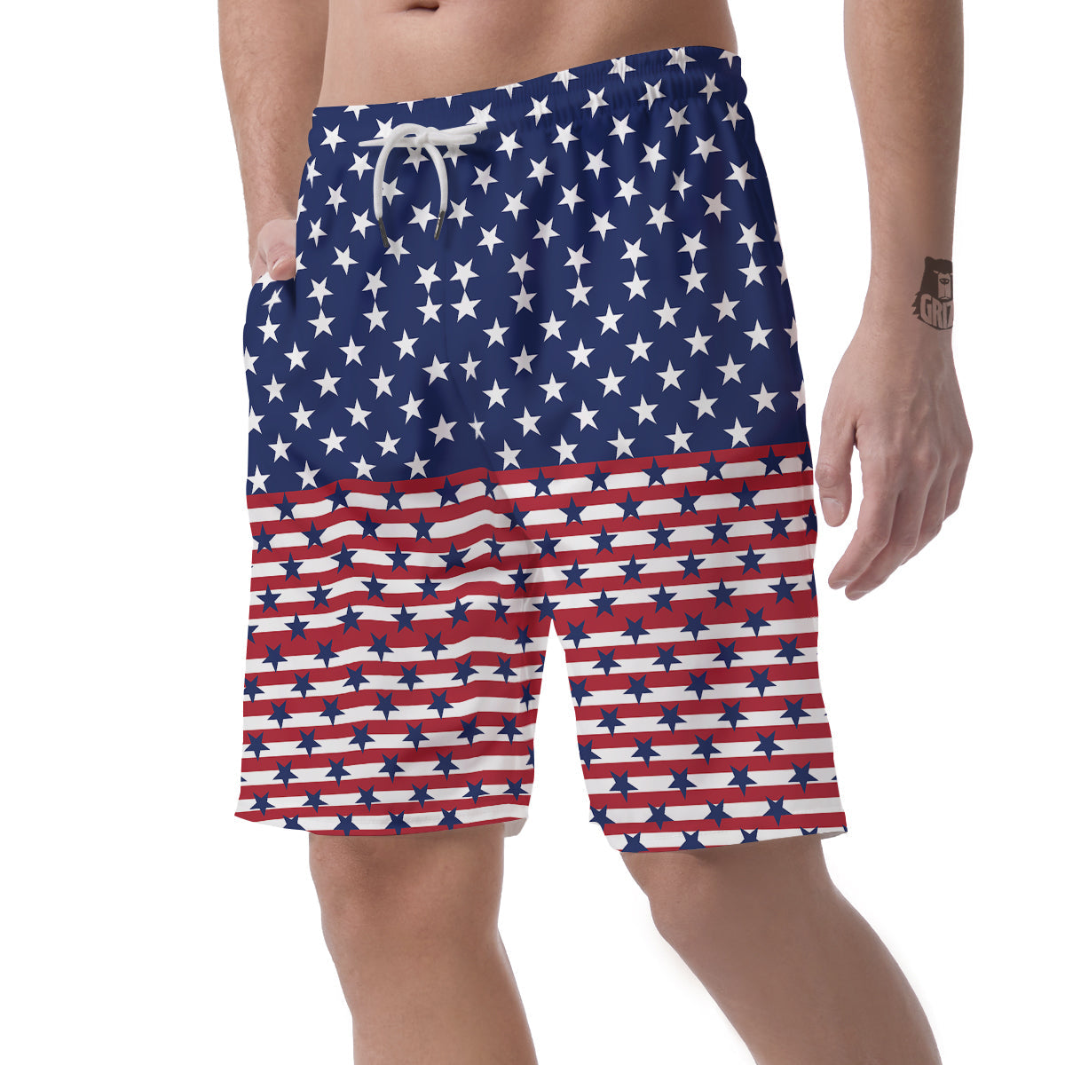 USA Blue And White Star Print Pattern Men's Shorts-grizzshop