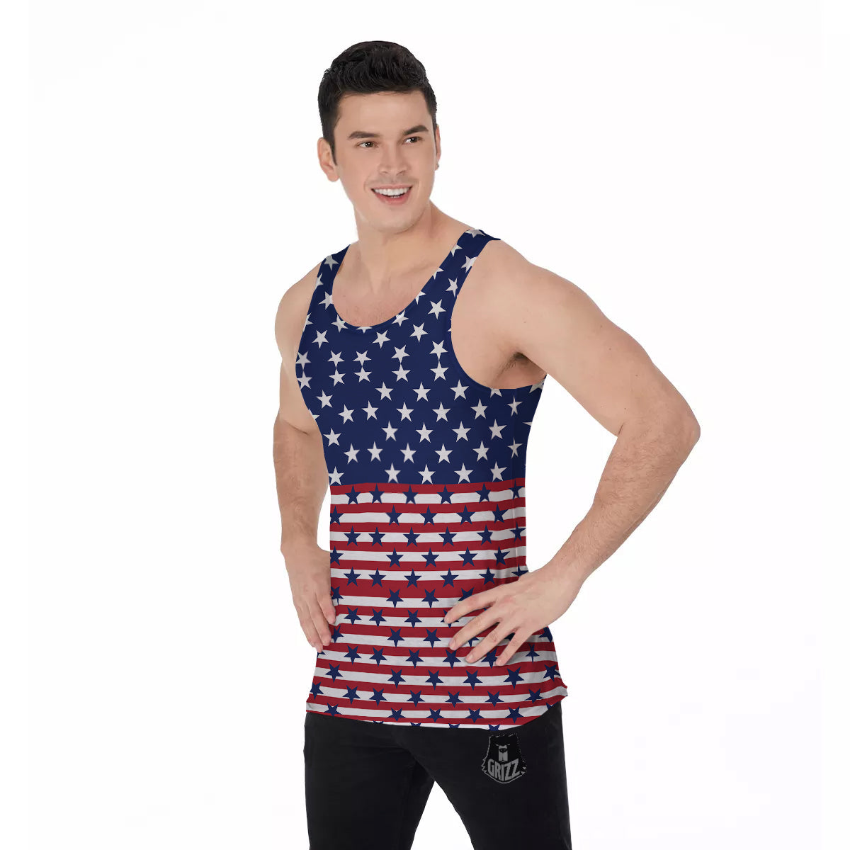 USA Blue And White Star Print Pattern Men's Tank Top-grizzshop