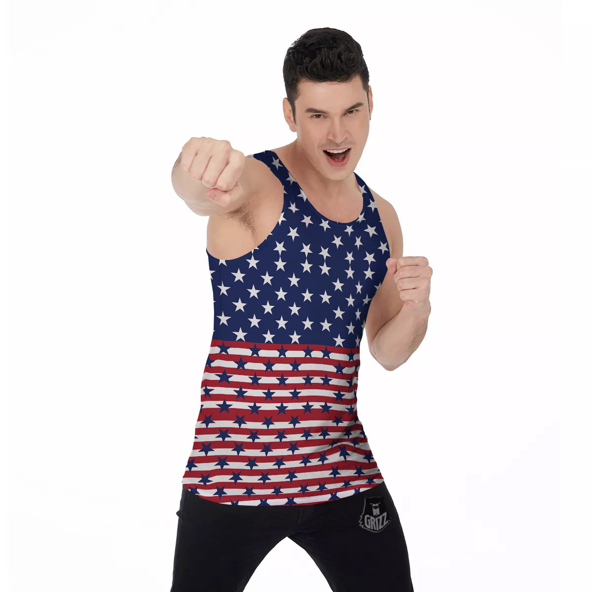 USA Blue And White Star Print Pattern Men's Tank Top-grizzshop