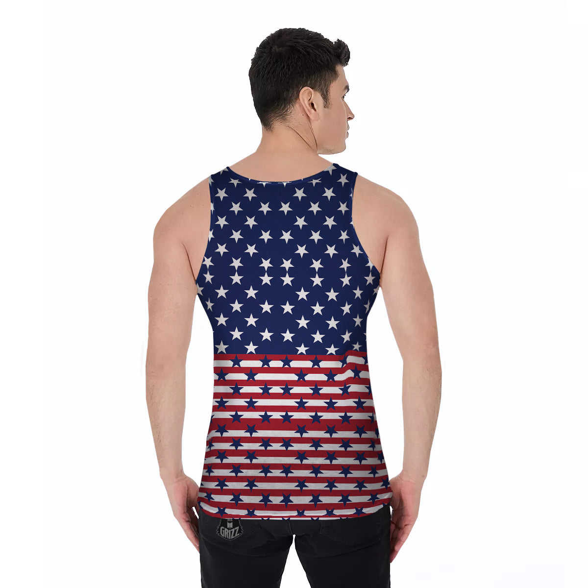 USA Blue And White Star Print Pattern Men's Tank Top-grizzshop