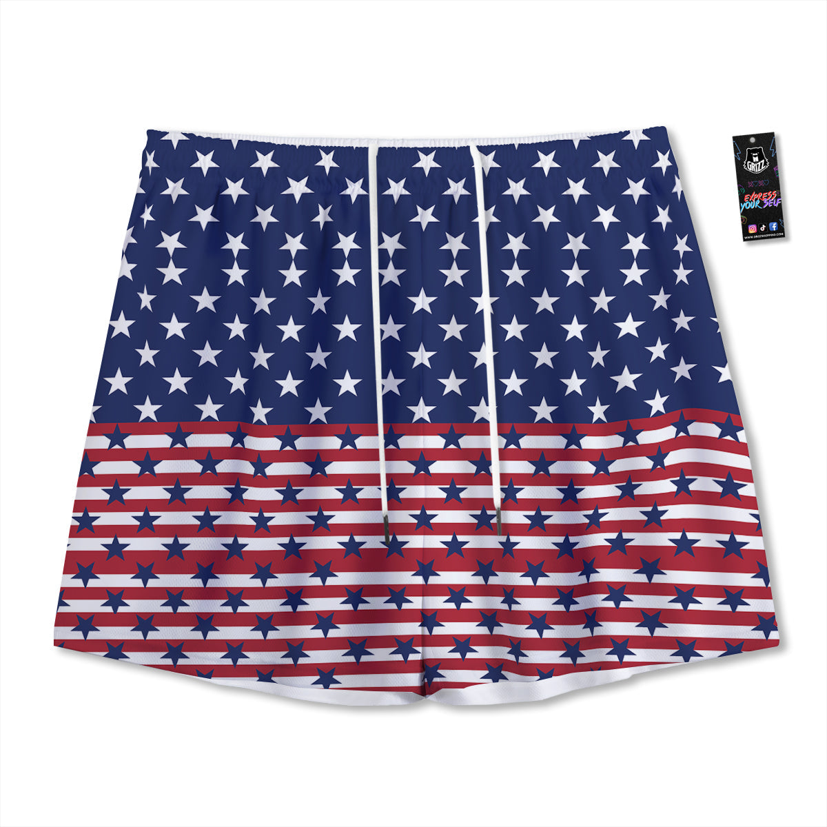USA Blue And White Star Print Pattern Mesh Shorts