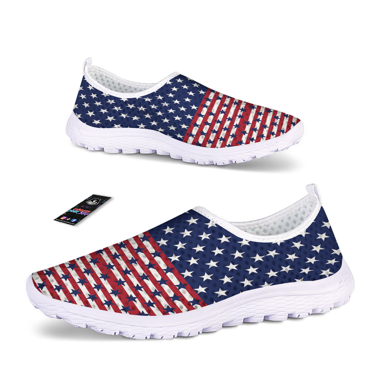 USA Blue And White Star Print Pattern Nurse Shoes-grizzshop