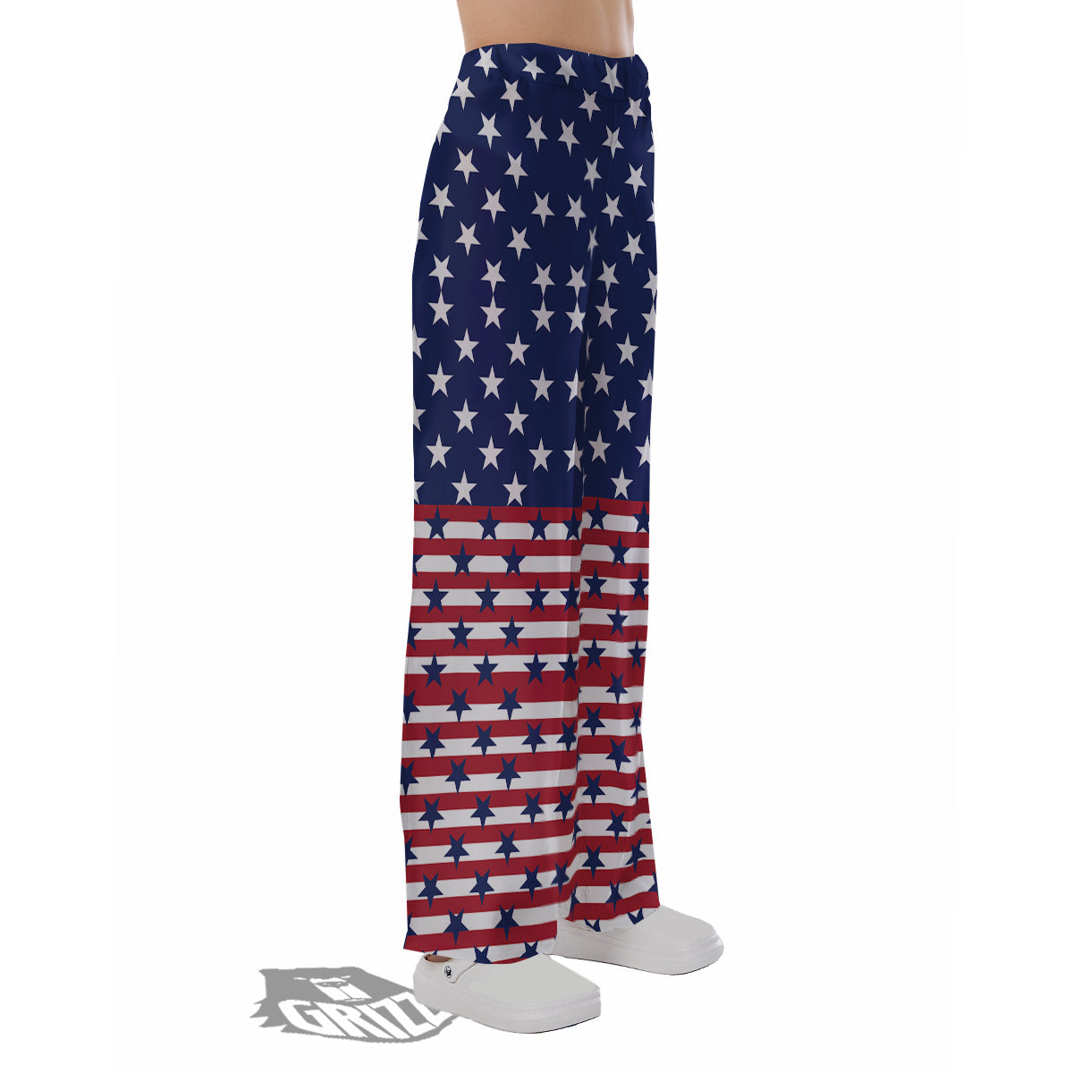 USA Blue And White Star Print Pattern Pajama Pants-grizzshop