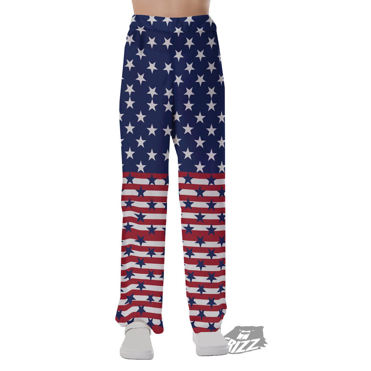 USA Blue And White Star Print Pattern Pajama Pants-grizzshop