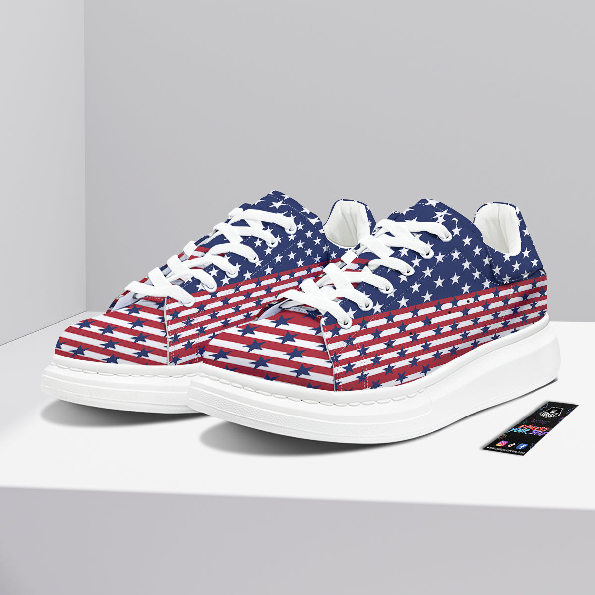 USA Blue And White Star Print Pattern Platform Shoes-grizzshop