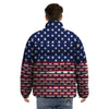 USA Blue And White Star Print Pattern Puffer Jacket-grizzshop