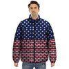 USA Blue And White Star Print Pattern Puffer Jacket-grizzshop