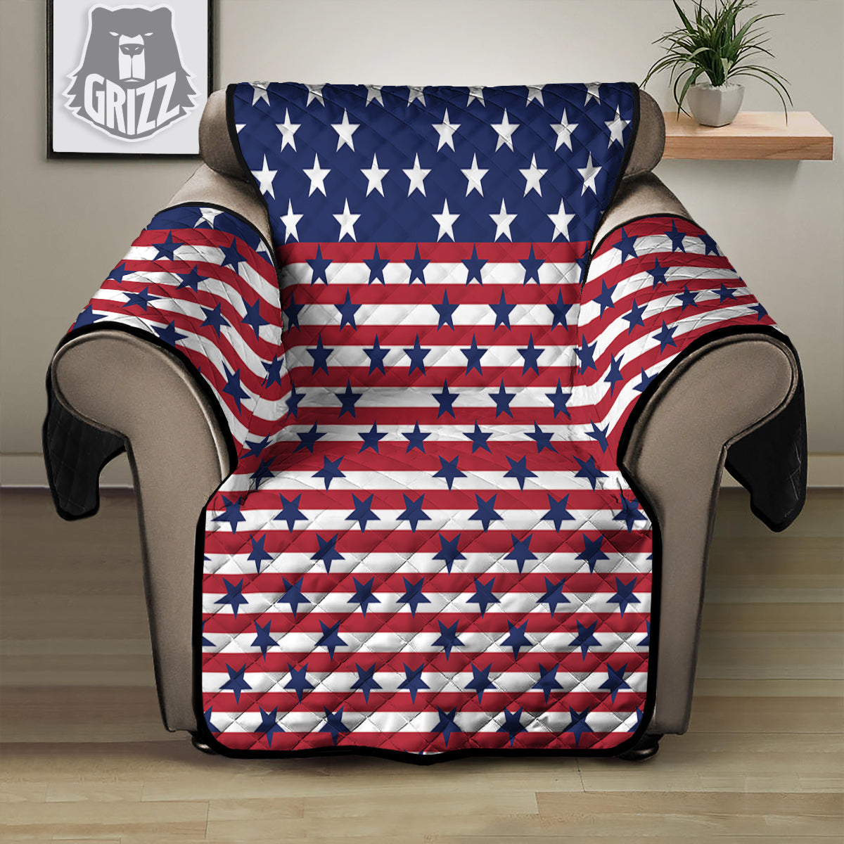 USA Blue And White Star Print Pattern Recliner Protector-grizzshop