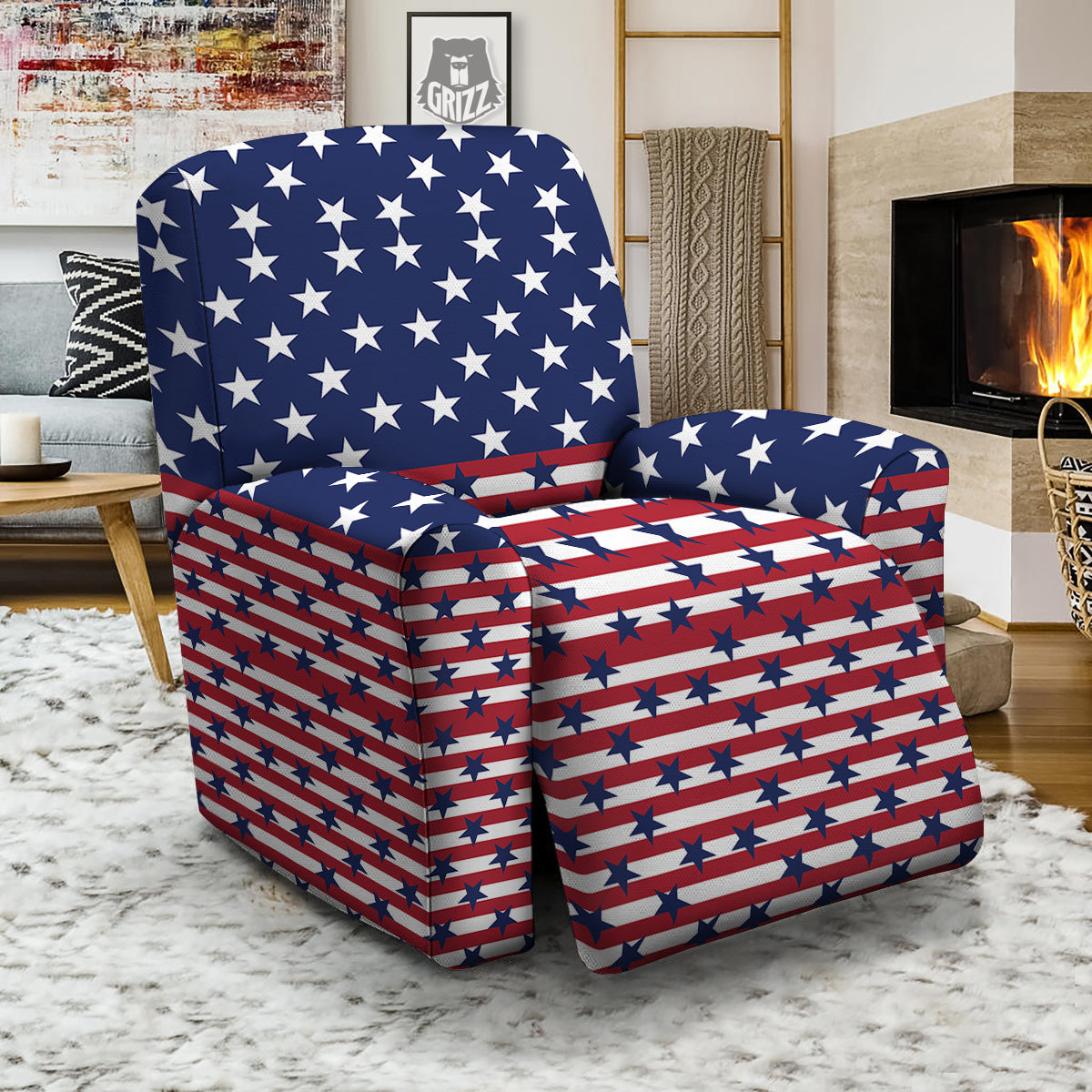 USA Blue And White Star Print Pattern Recliner Slipcover-grizzshop