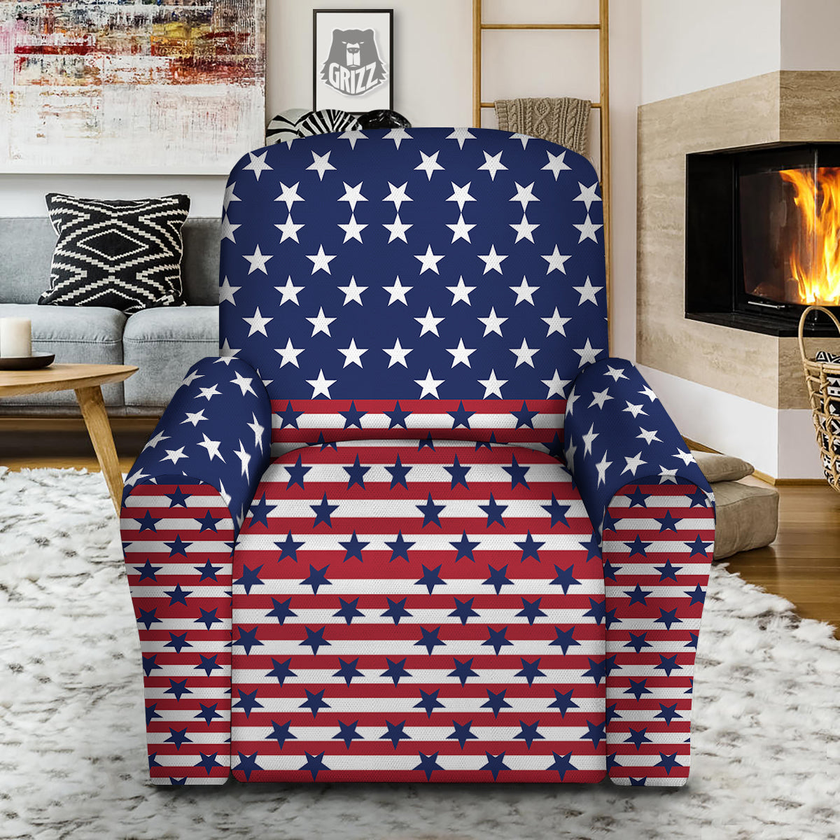 USA Blue And White Star Print Pattern Recliner Slipcover-grizzshop