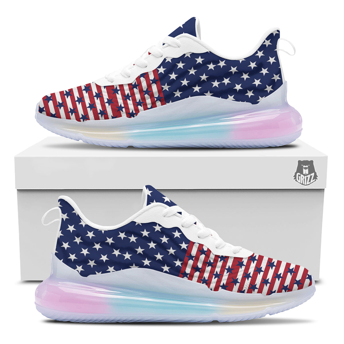 USA Blue And White Star Print Pattern Running Sneakers-grizzshop