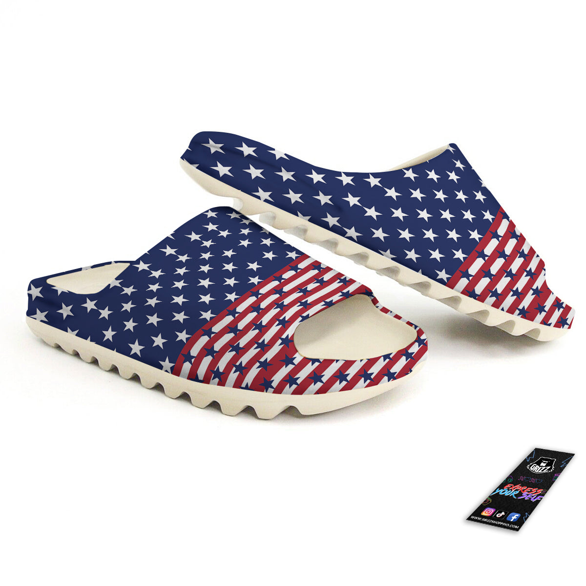 USA Blue And White Star Print Pattern Sandals-grizzshop