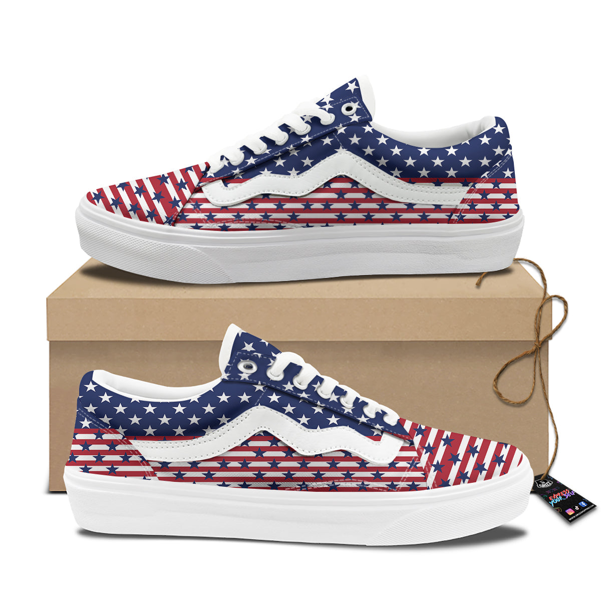 USA Blue And White Star Print Pattern Skate Shoes-grizzshop