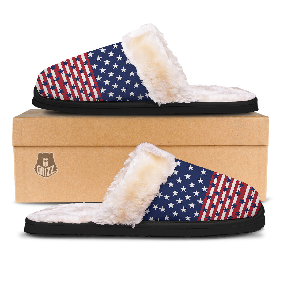 USA Blue And White Star Print Pattern Slippers-grizzshop