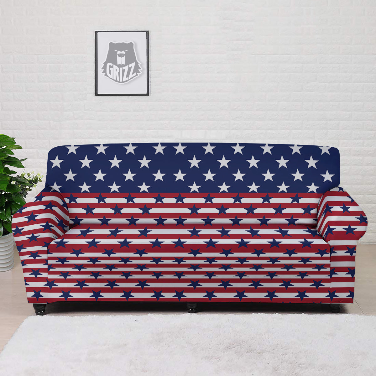 USA Blue And White Star Print Pattern Sofa Cover-grizzshop