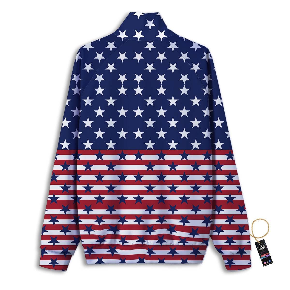 USA Blue And White Star Print Pattern Track Jacket-grizzshop