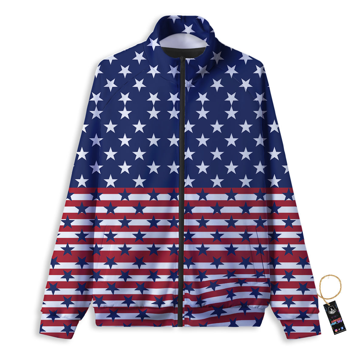 USA Blue And White Star Print Pattern Track Jacket-grizzshop