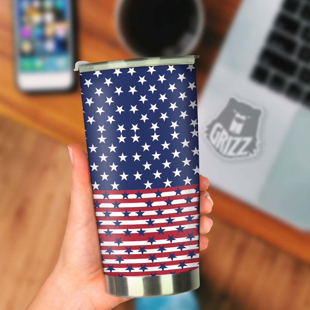 USA Blue And White Star Print Pattern Tumbler-grizzshop