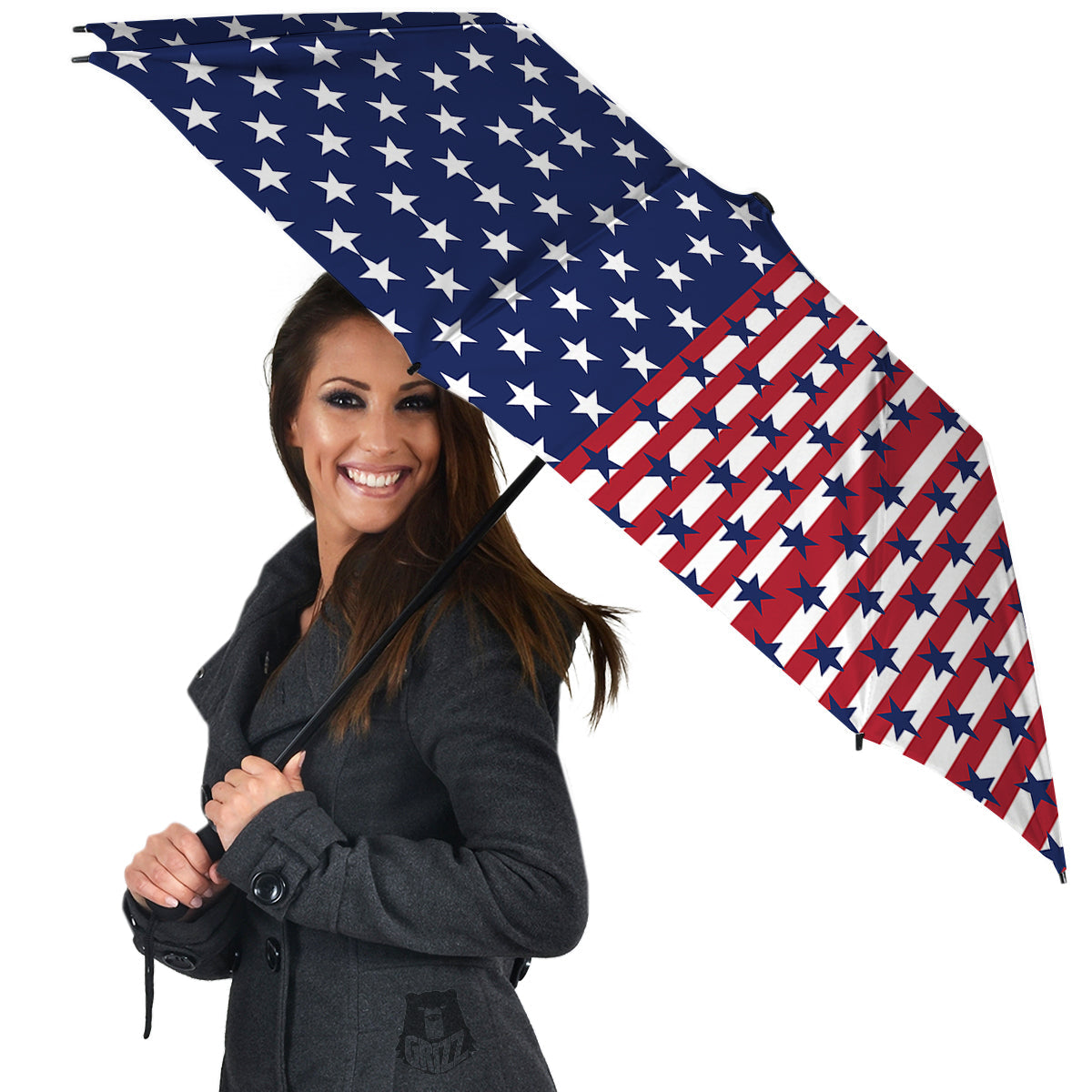 USA Blue And White Star Print Pattern Umbrella-grizzshop