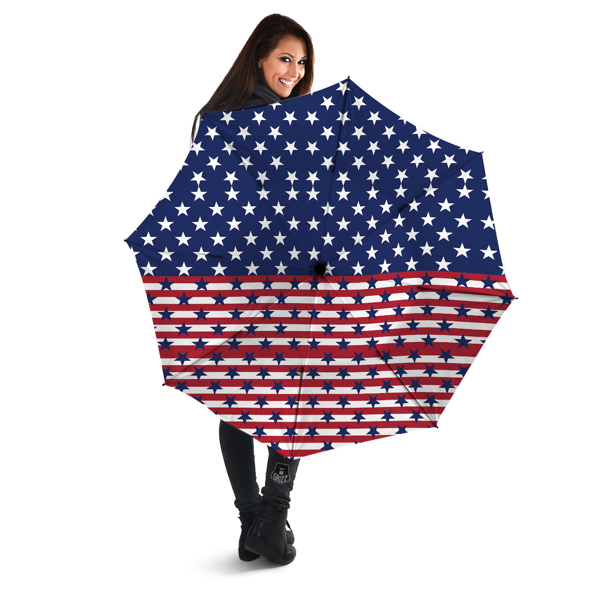 USA Blue And White Star Print Pattern Umbrella-grizzshop