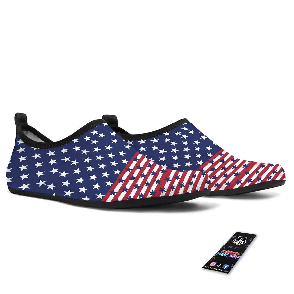 USA Blue And White Star Print Pattern Water Shoes-grizzshop