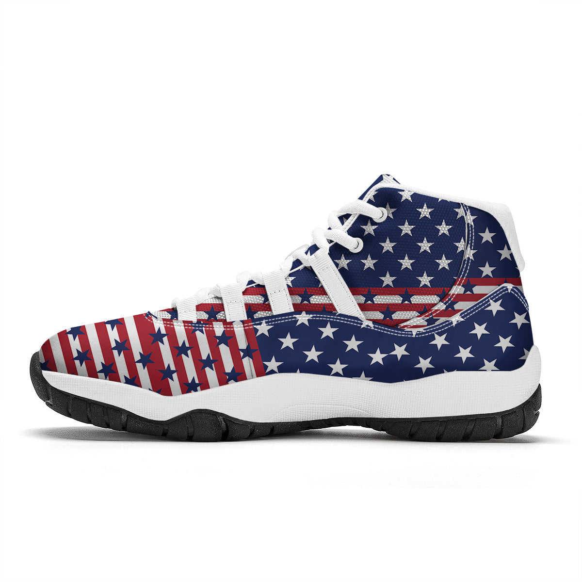 USA Blue And White Star Print Pattern White Bball Shoes-grizzshop