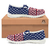 USA Blue And White Star Print Pattern White Loafers-grizzshop