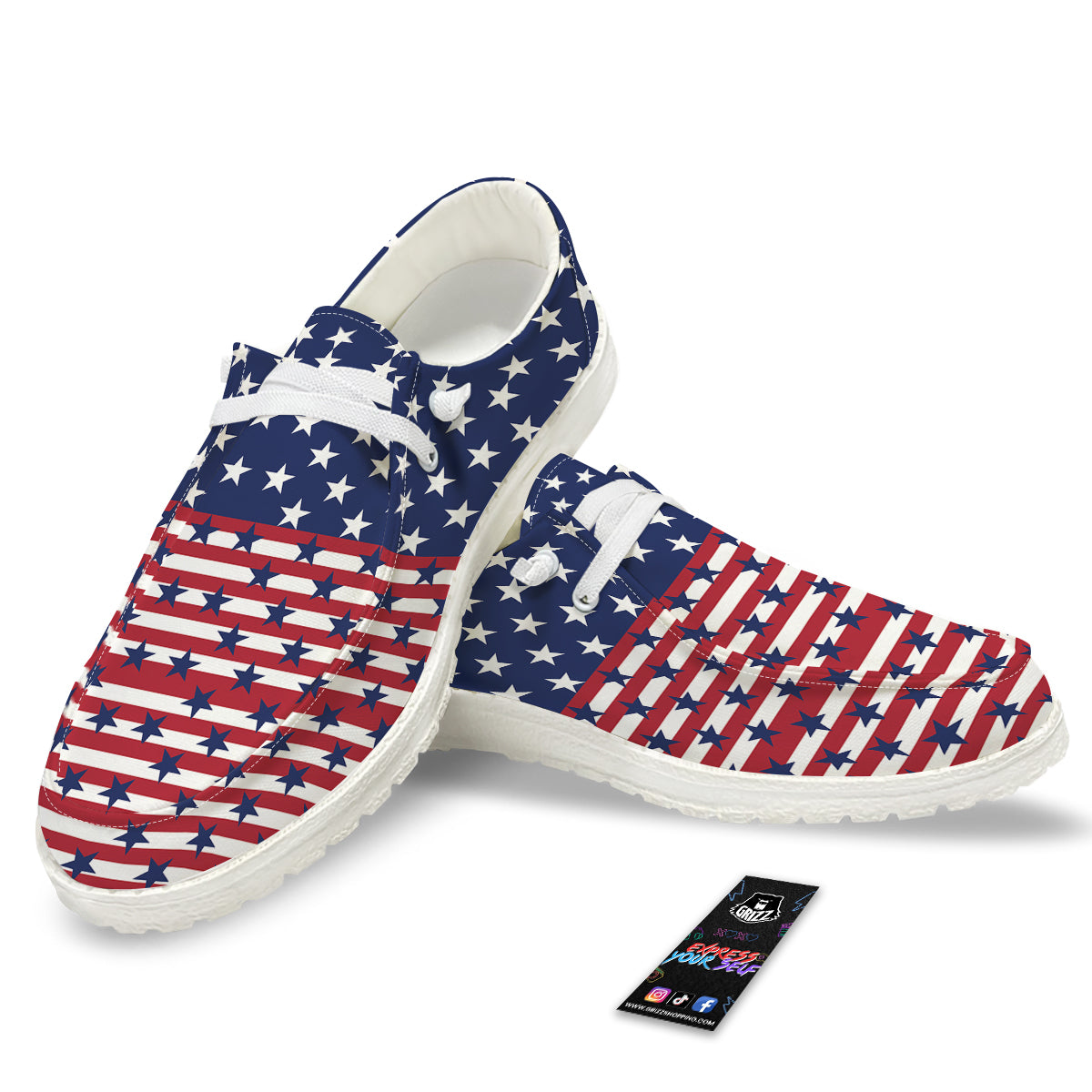 USA Blue And White Star Print Pattern White Loafers-grizzshop