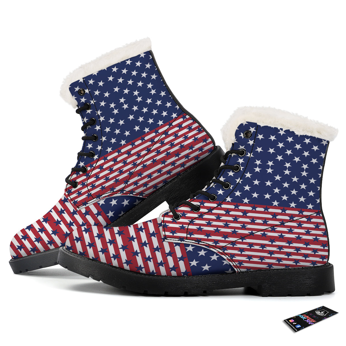 USA Blue And White Star Print Pattern Winter Boots-grizzshop