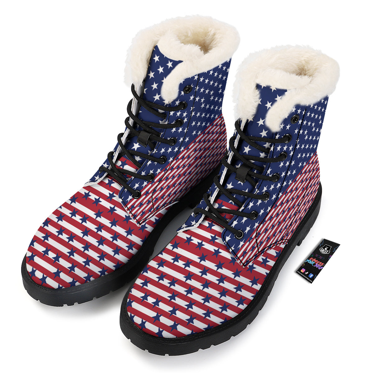 USA Blue And White Star Print Pattern Winter Boots-grizzshop