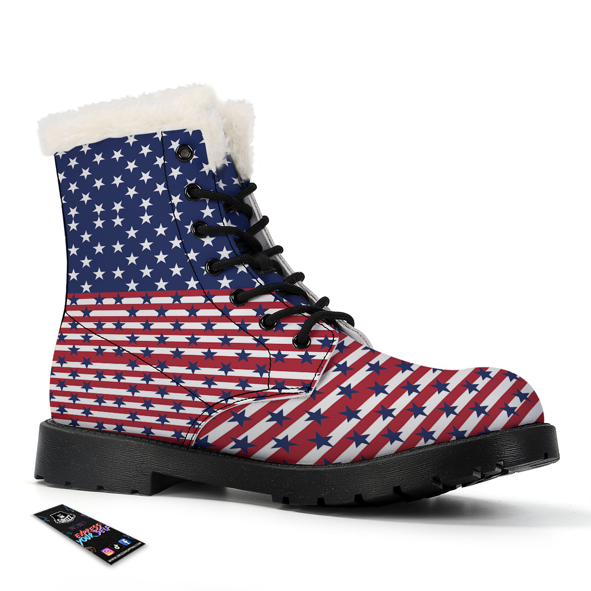 USA Blue And White Star Print Pattern Winter Boots-grizzshop