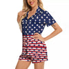 USA Blue And White Star Print Pattern Women Silk Pajamas-grizzshop