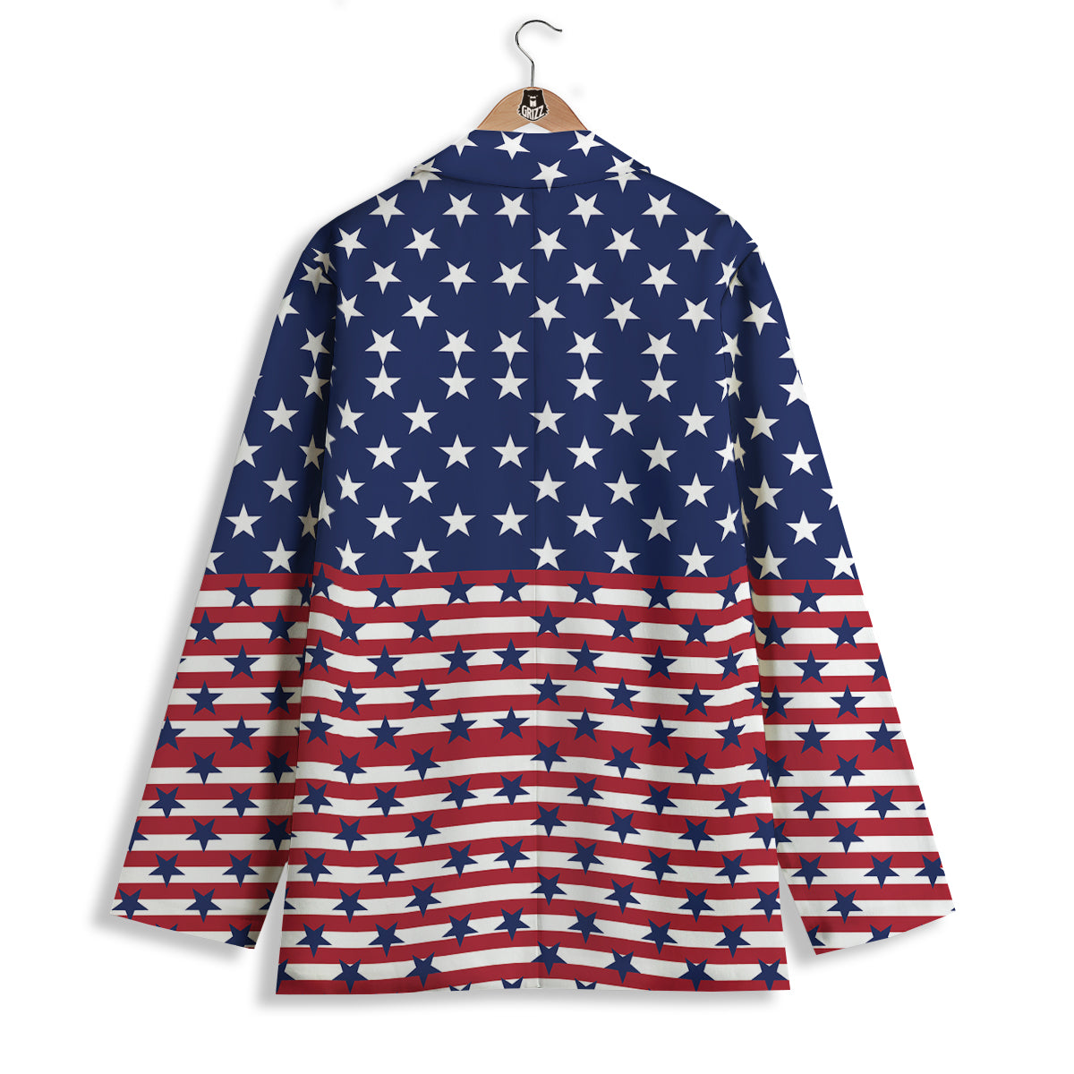 USA Blue And White Star Print Pattern Women's Blazer-grizzshop