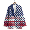 USA Blue And White Star Print Pattern Women's Blazer-grizzshop