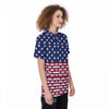 USA Blue And White Star Print Pattern Women's Golf Shirts-grizzshop