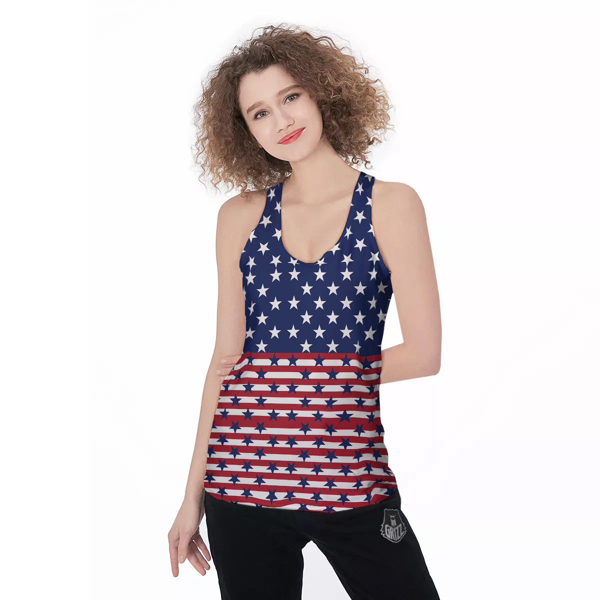 USA Blue And White Star Print Pattern Women's Racerback Tank Top-grizzshop