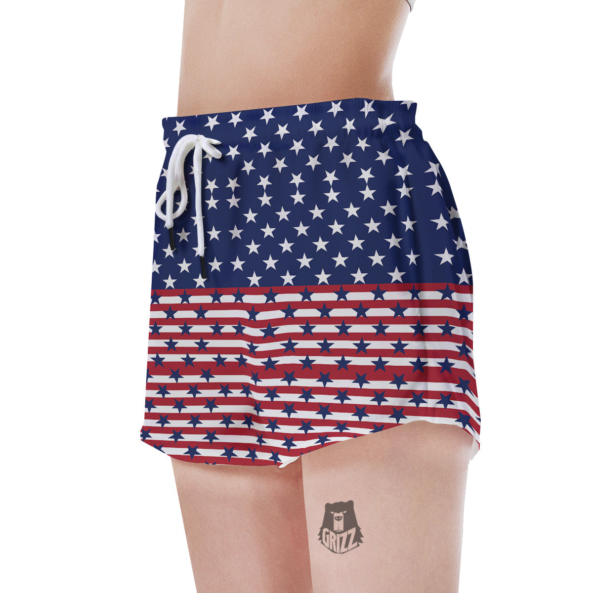 USA Blue And White Star Print Pattern Women's Shorts-grizzshop