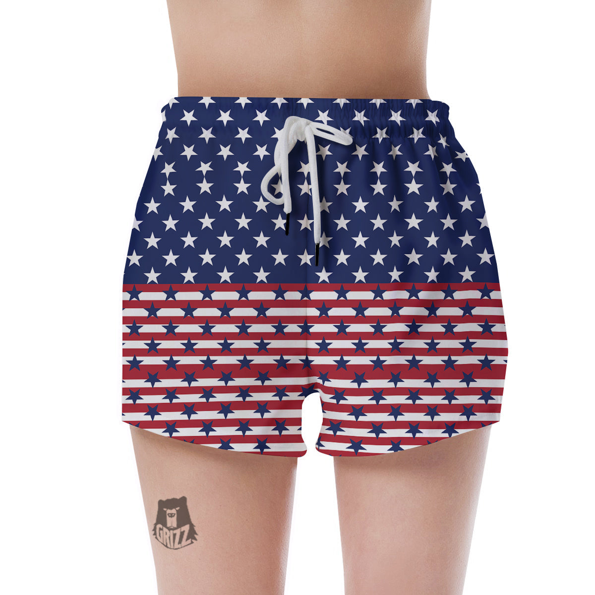 USA Blue And White Star Print Pattern Women's Shorts-grizzshop