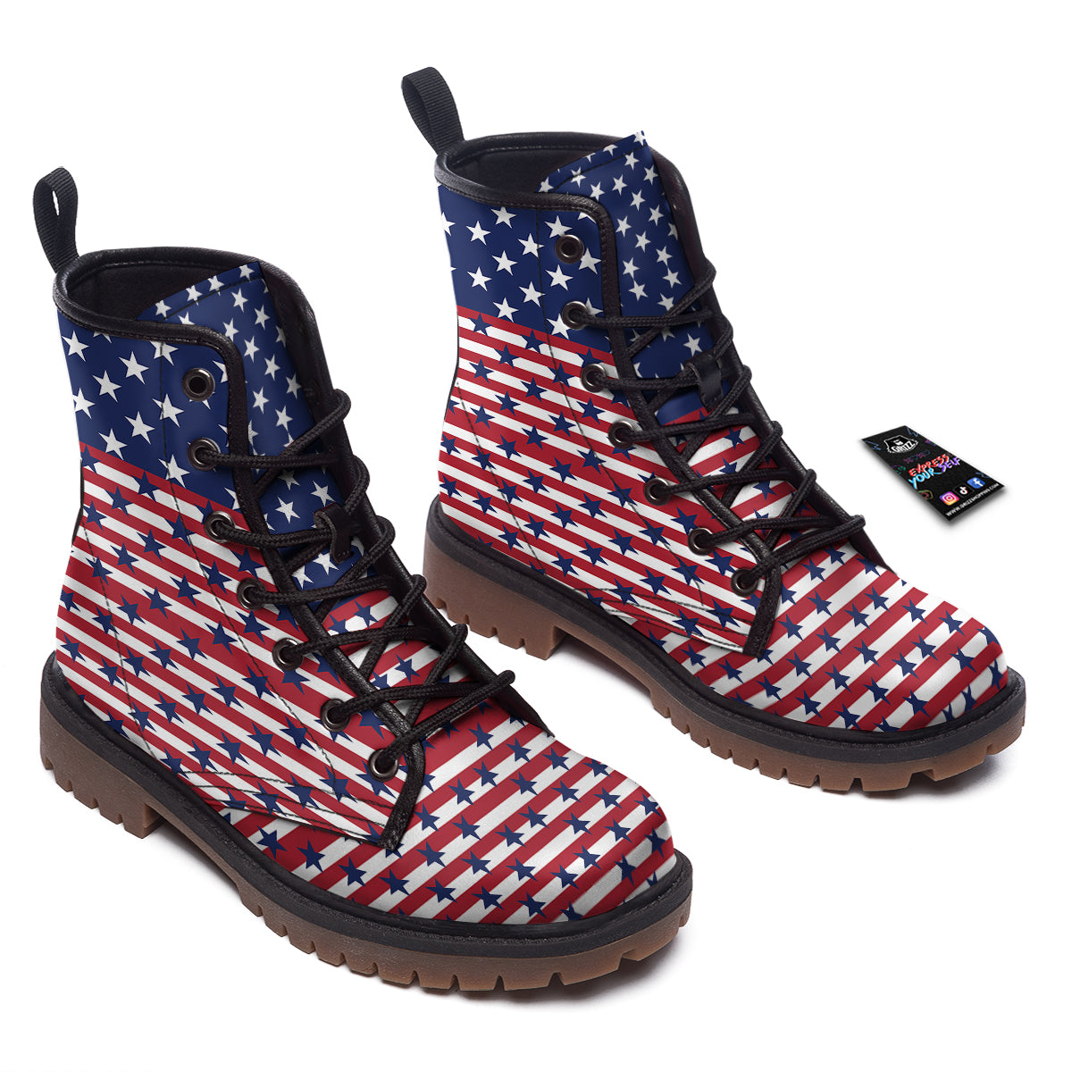 USA Blue And White Star Print Pattern Work Boots-grizzshop