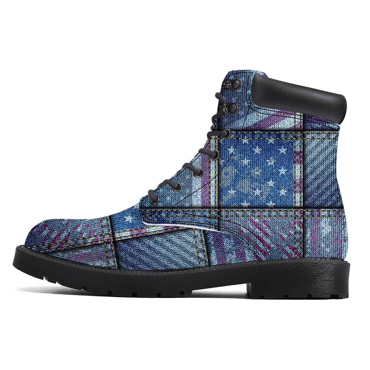 USA Denim Patchwork 4th of July Print Boots-grizzshop