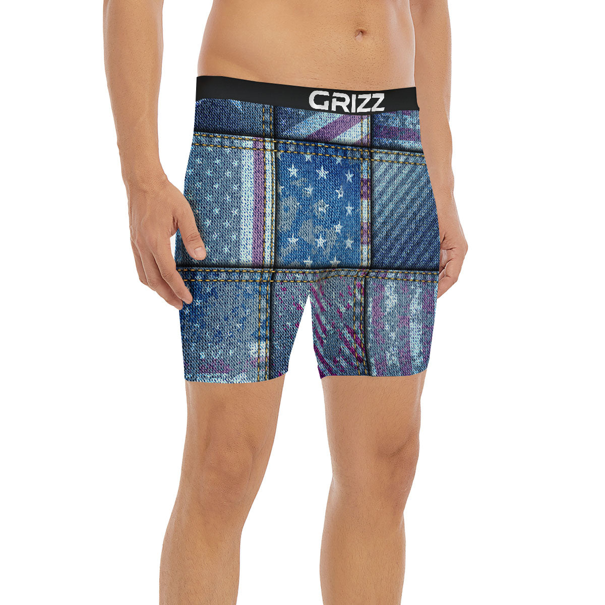 USA Denim Patchwork 4th of July Print Boxer Briefs-grizzshop