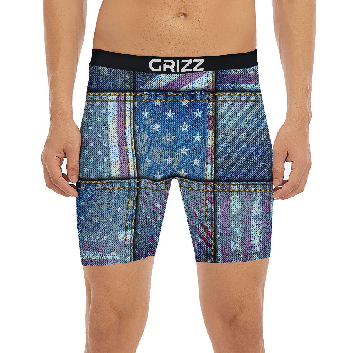 USA Denim Patchwork 4th of July Print Boxer Briefs-grizzshop