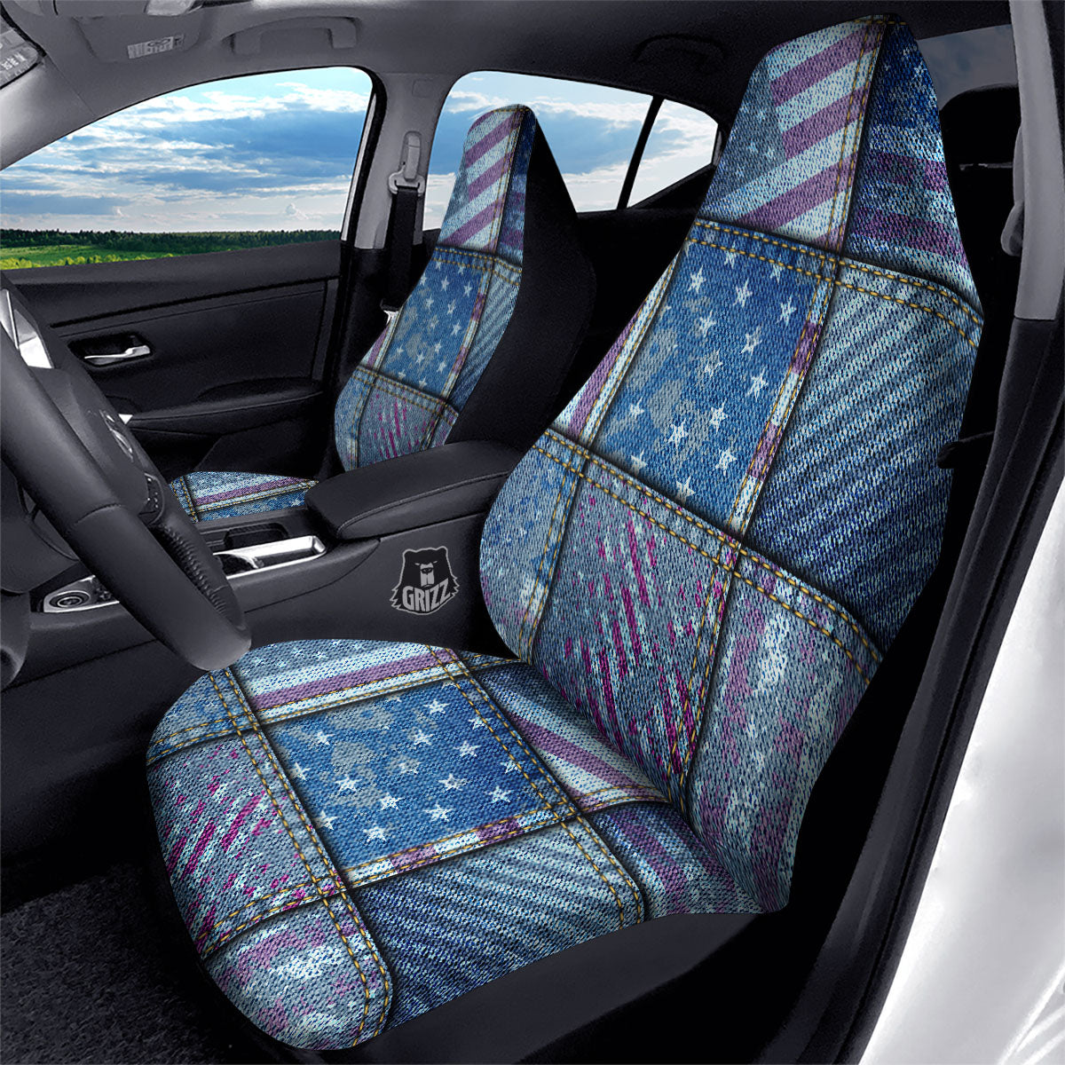 USA Denim Patchwork 4th of July Print Car Seat Covers-grizzshop