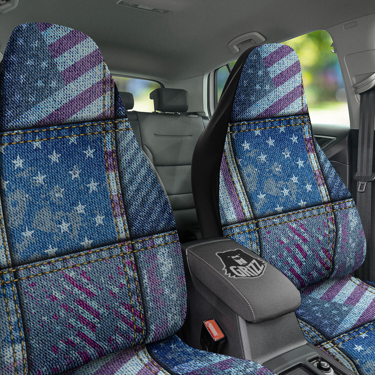 USA Denim Patchwork 4th of July Print Car Seat Covers-grizzshop