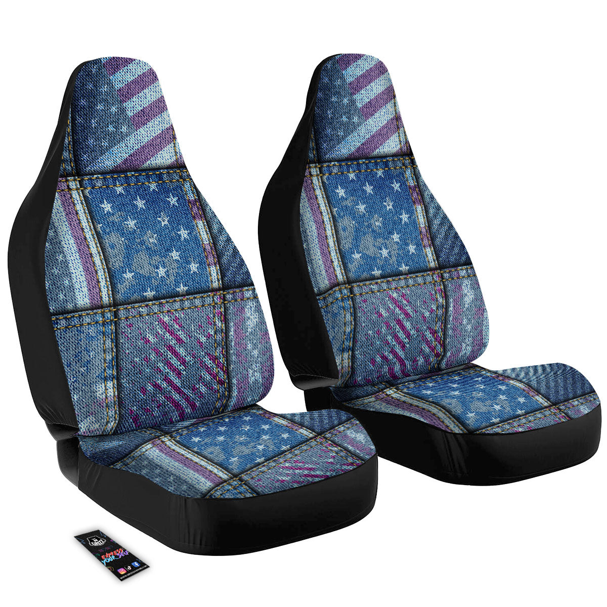 USA Denim Patchwork 4th of July Print Car Seat Covers-grizzshop