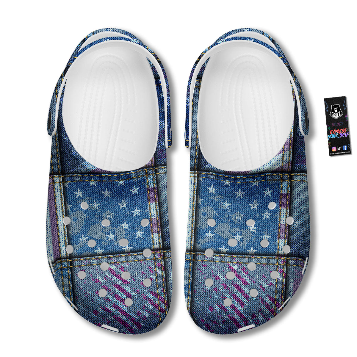 USA Denim Patchwork 4th of July Print Clog-grizzshop