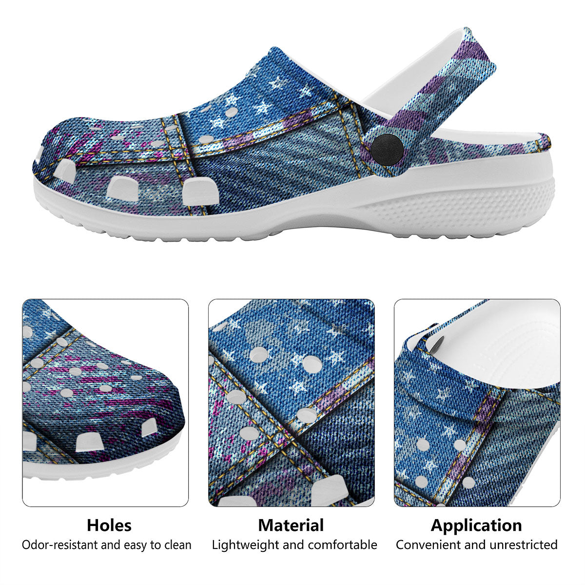 USA Denim Patchwork 4th of July Print Clog-grizzshop