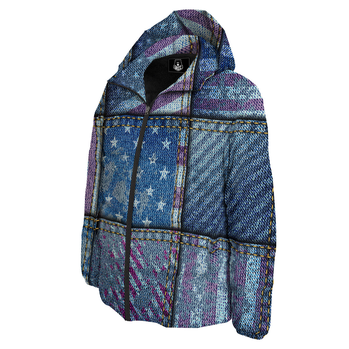 USA Denim Patchwork 4th of July Print Down Jacket-grizzshop