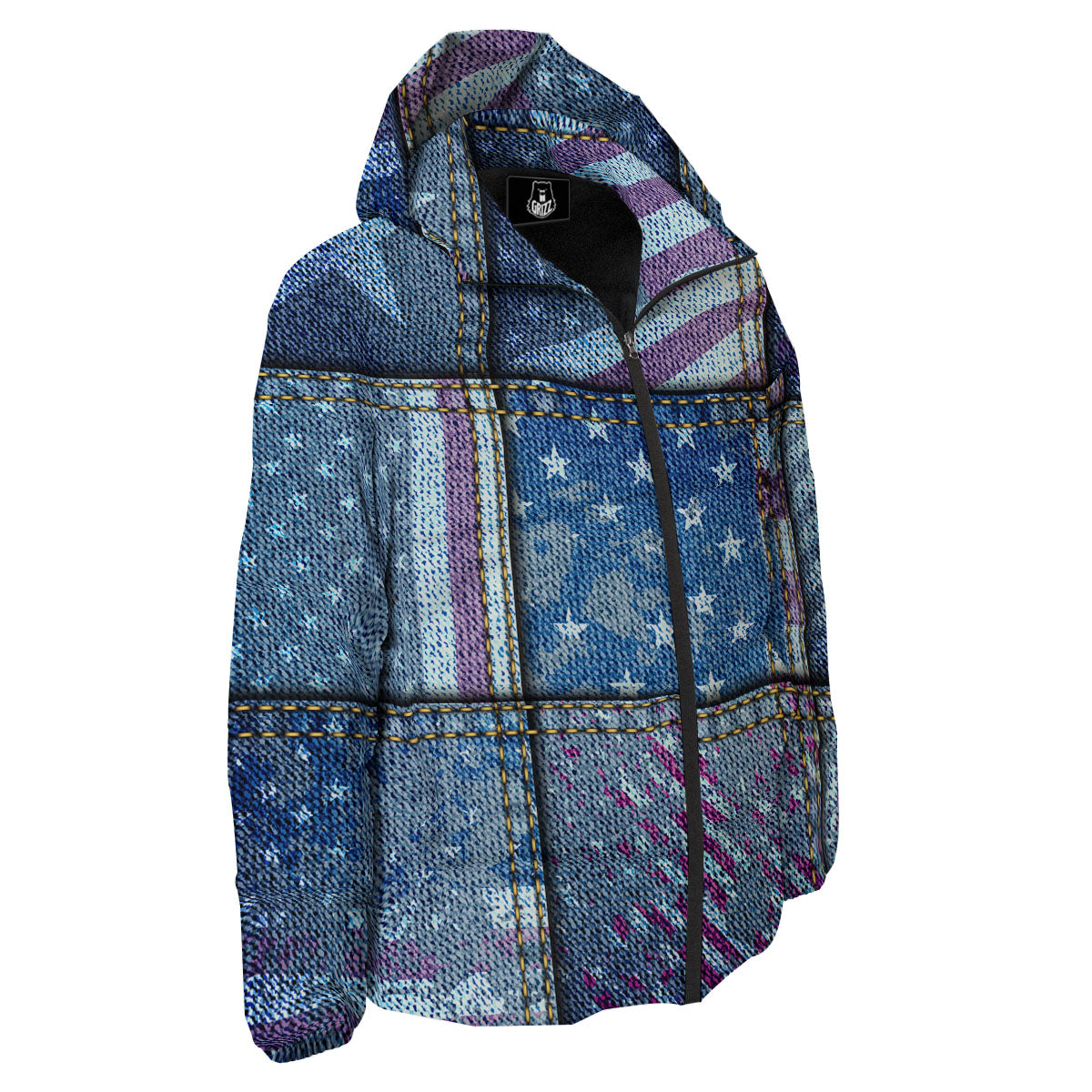 USA Denim Patchwork 4th of July Print Down Jacket-grizzshop