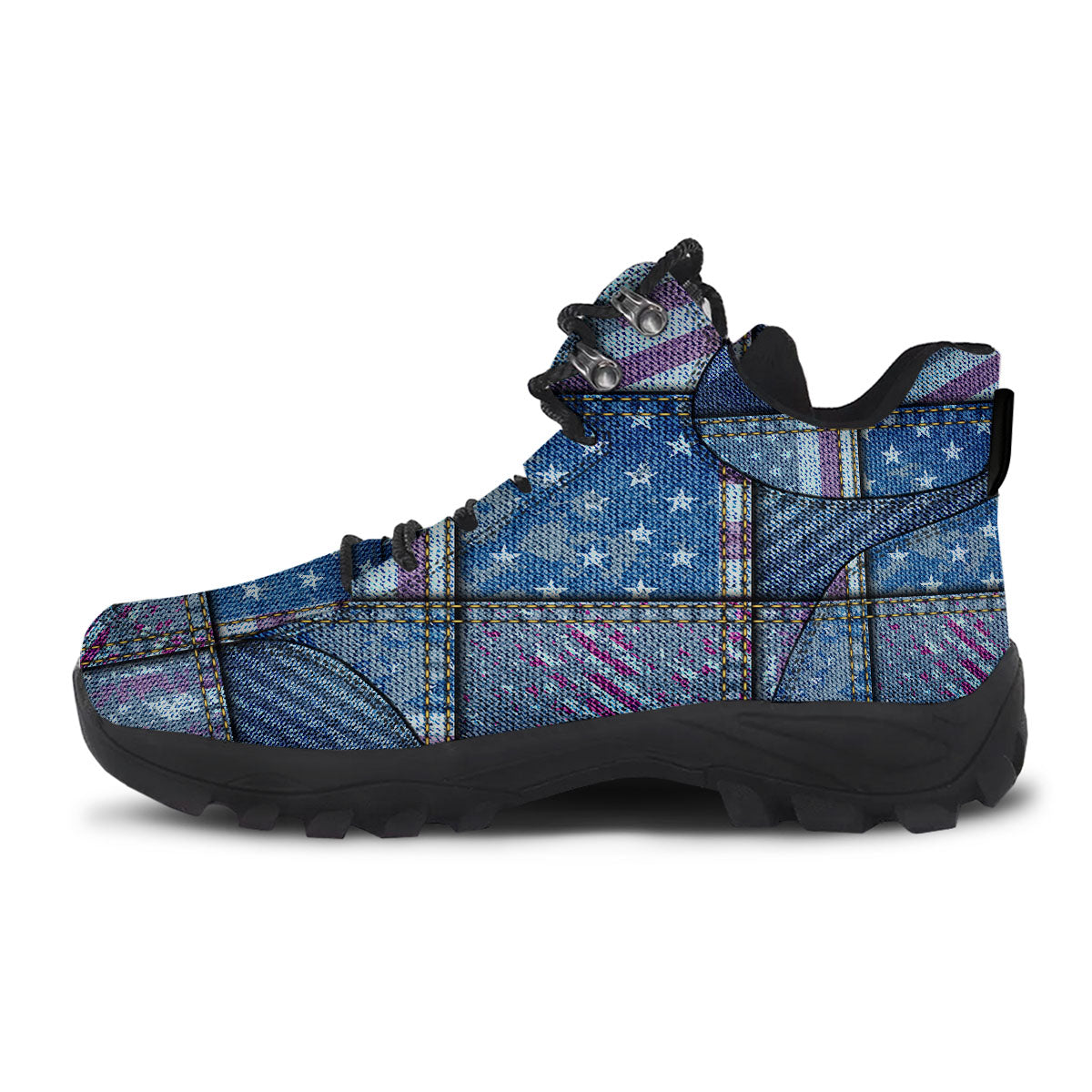 USA Denim Patchwork 4th of July Print Hiking Shoes-grizzshop